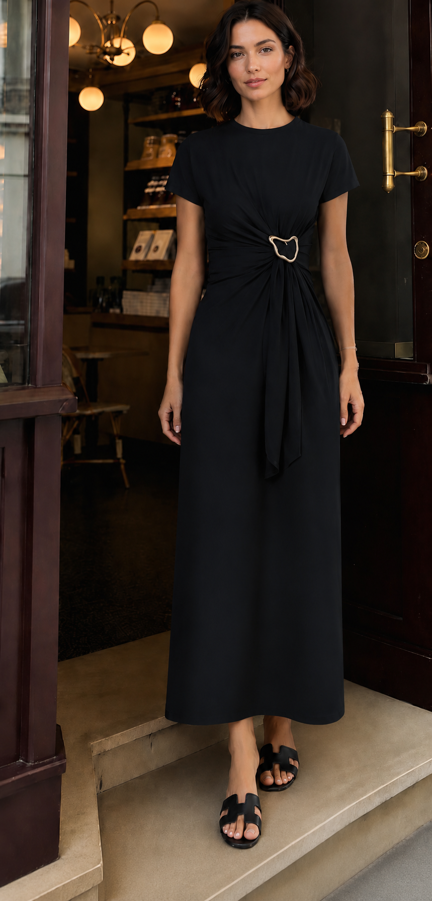 robe boucle demi manche — Noir